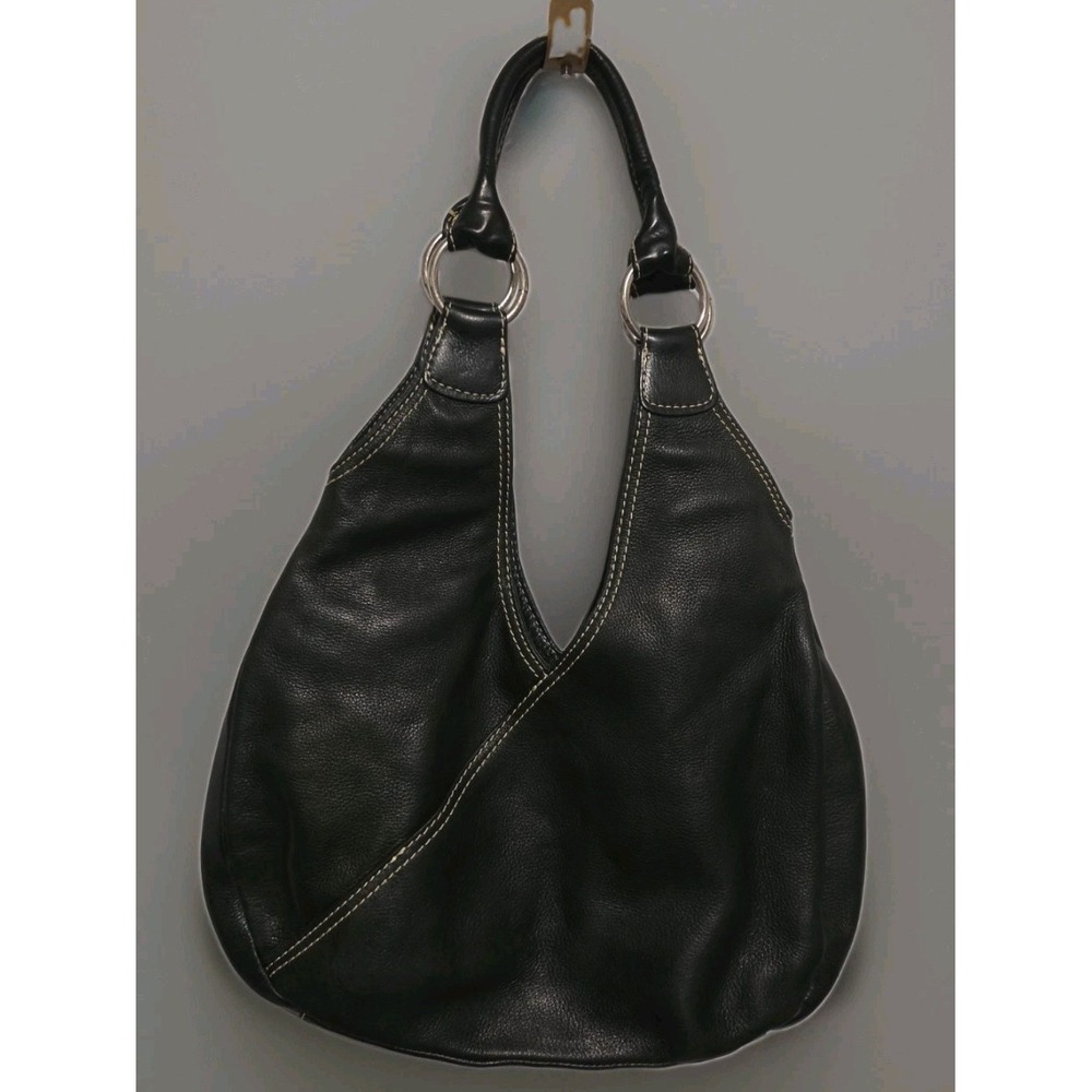 Vintage Fossil Maddox Black Pebbled Leather Hobo Bag ZB9689 Contrast Stitch